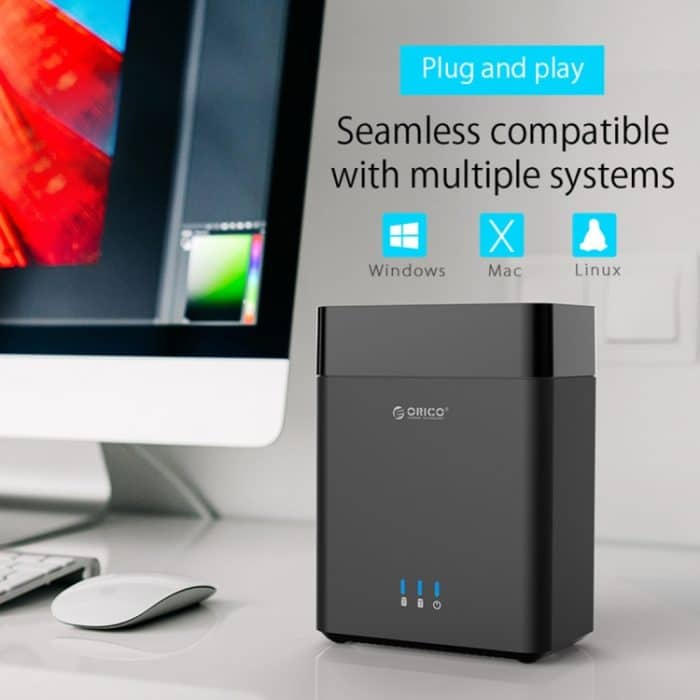 ORICO DS200U3 3,5 Zoll 2 Bay magnetisches USB 3.0-Festplattengehäuse mit blauer LED-Anzeige, USB 3.0 – Bild 9