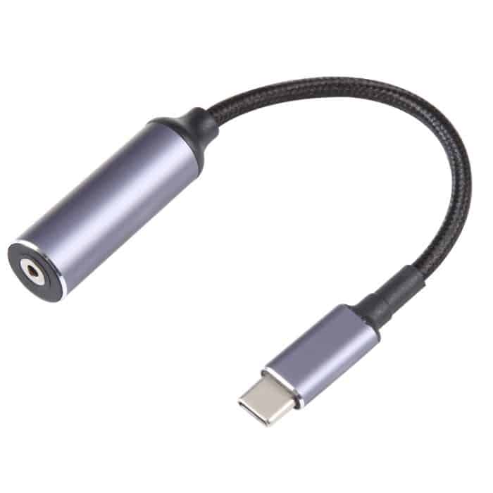 USB-C/Typ-C-Stecker auf 2,5 x 0,7 mm weibliches, geflochtenes Nylon-Adapterkabel – Bild 1