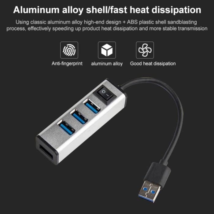 USB auf 4 USB 3.0-Anschlüsse, HUB aus Aluminiumlegierung mit Schalter, USB – Bild 6