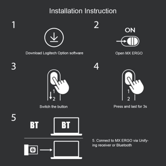 Logitech MX ERGO 440DPI Bluetooth + Unifying Dual-Mode Wireless Trackball Optische Maus, MX ERGO – Bild 14