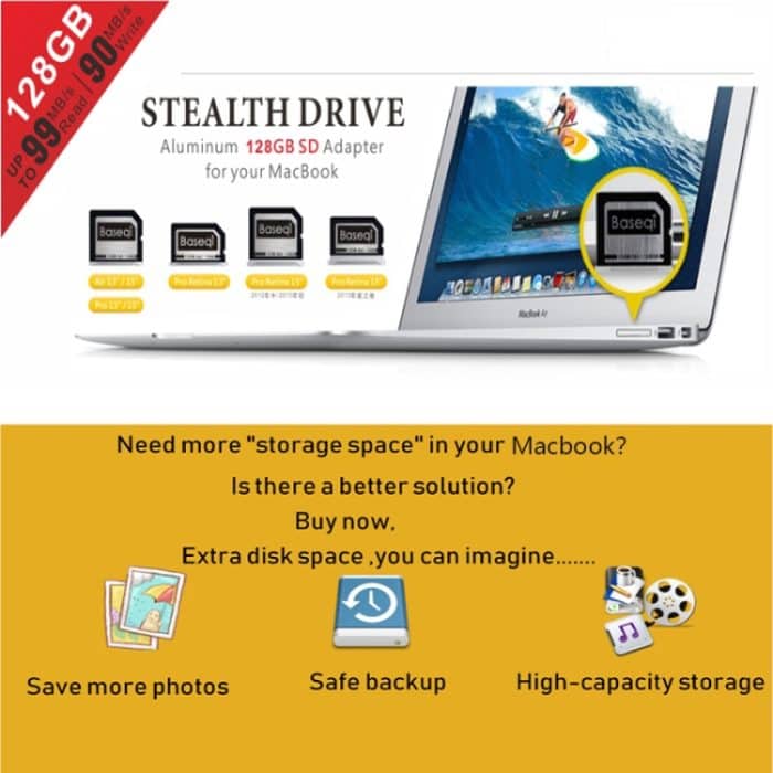 BASEQI 504MSV 128 GB Micro SD (TF) -Speicherkarte aus Aluminiumlegierung für Macbook Pro Retina 15-Zoll-Laptops (Ende 2013 - danach) – Bild 5