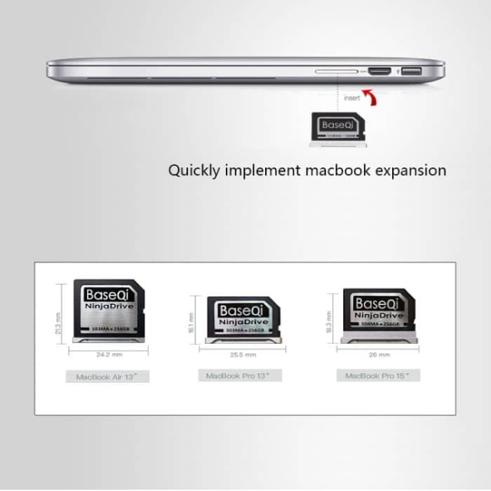 BASEQI 303MA 256 GB Micro SD (TF) -Speicherkarte aus Aluminiumlegierung für Macbook Pro Retina 13,3-Zoll-Laptops – Bild 7