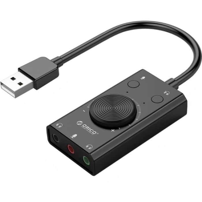 ORICO SC2 Multifunktionale externe USB-Soundkarte ohne Treiber mit 2 x Headset-Anschlüssen und 1 x Mikrofon-Anschluss und Lautstärkeregelung, ORICO SC2 – Bild 1