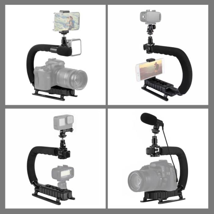 PULUZ U / C-Form Tragbarer Hand-DV-Halterungsstabilisator + Video-Schrotflintenmikrofon-Kit mit Kaltschuh-Stativkopf für alle Spiegelreflexkameras und Heim-DV-Kameras – Bild 6