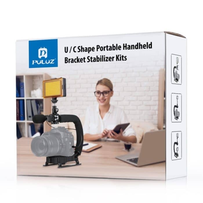 PULUZ U / C-Form Tragbarer Hand-DV-Halterungsstabilisator + Video-Schrotflintenmikrofon-Kit mit Kaltschuh-Stativkopf für alle Spiegelreflexkameras und Heim-DV-Kameras – Bild 9