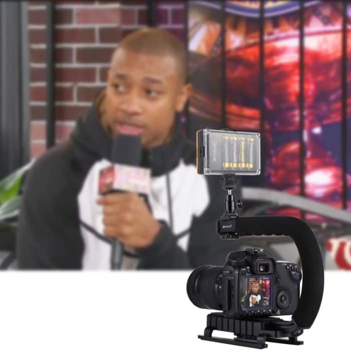 PULUZ U / C-Form Tragbarer Hand-DV-Halterungsstabilisator + LED-Studiobeleuchtungssatz mit Kaltschuh-Stativkopf für alle Spiegelreflexkameras und Heim-DV-Kameras – Bild 11