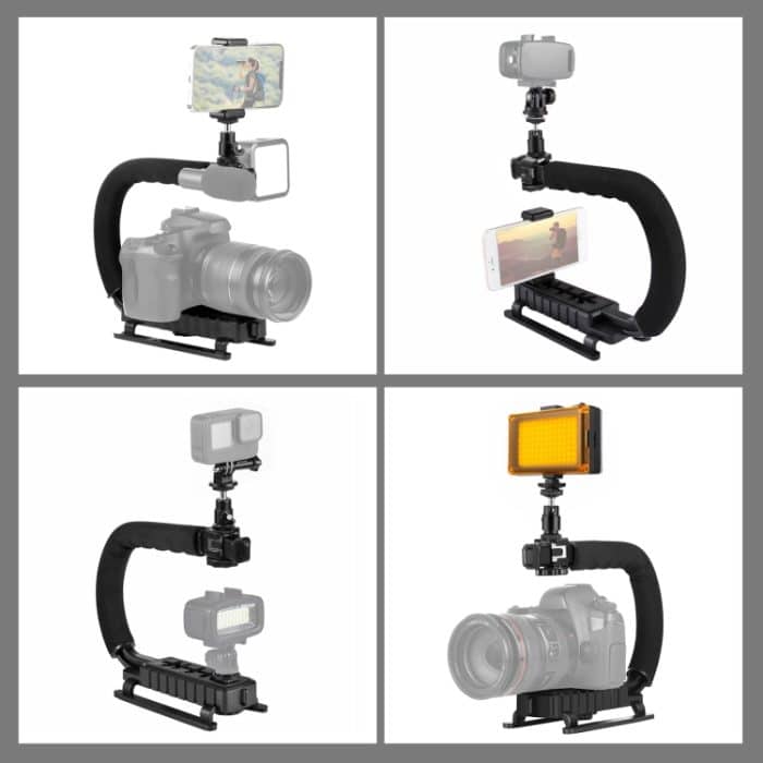 PULUZ U / C-Form Tragbarer Hand-DV-Halterungsstabilisator + LED-Studiobeleuchtungssatz mit Kaltschuh-Stativkopf für alle Spiegelreflexkameras und Heim-DV-Kameras – Bild 6