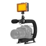 PULUZ U/C-Form tragbarer Handheld-DV-Halterungsstabilisator + LED-Studiolicht + Video-Shotgun-Mikrofon-Kit mit Kaltschuh-Stativkopf für alle SLR-Kameras und Heim-DV-Kamera