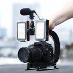 PULUZ U/C-Form tragbarer Handheld-DV-Halterungsstabilisator + LED-Studiolicht + Video-Shotgun-Mikrofon-Kit mit Kaltschuh-Stativkopf für alle SLR-Kameras und Heim-DV-Kamera – Bild 9