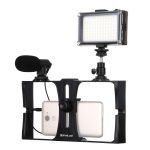 PULUZ 3-in-1-Vlogging-Live-Übertragung, LED-Selfie-Licht, Smartphone-Video-Rig-Kits mit Mikrofon + Kaltschuh-Stativkopf für iPhone, Galaxy, Huawei, Xiaomi, HTC, LG, Google und andere Smartphones, 3-in-1, 3-in-1(Red), 3-in-1(US), 3-in-1(UAE) – Bild 2
