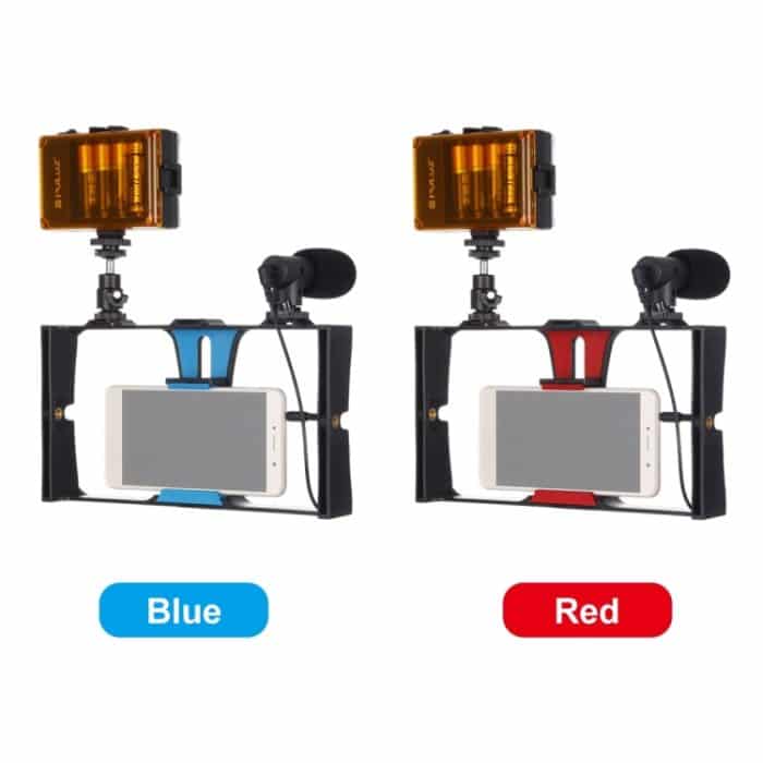 PULUZ 3-in-1-Vlogging-Live-Übertragung, LED-Selfie-Licht, Smartphone-Video-Rig-Kits mit Mikrofon + Kaltschuh-Stativkopf für iPhone, Galaxy, Huawei, Xiaomi, HTC, LG, Google und andere Smartphones, 3-in-1, 3-in-1(Red), 3-in-1(US), 3-in-1(UAE) – Bild 11