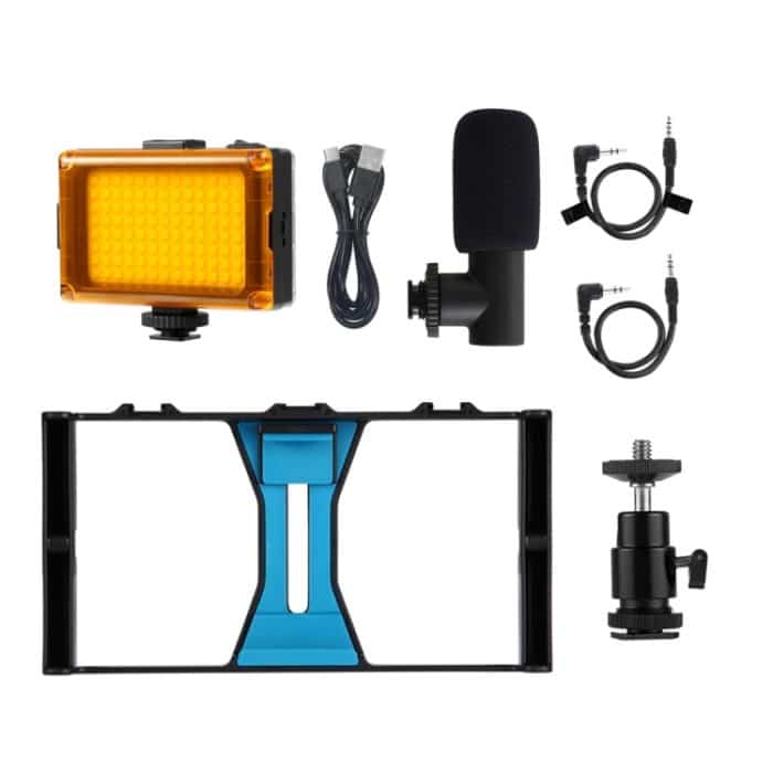 PULUZ 3-in-1-Vlogging-Live-Übertragung, LED-Selfie-Licht, Smartphone-Video-Rig-Kits mit Mikrofon + Kaltschuh-Stativkopf für iPhone, Galaxy, Huawei, Xiaomi, HTC, LG, Google und andere Smartphones, 3-in-1, 3-in-1(Red), 3-in-1(US), 3-in-1(UAE) – Bild 9