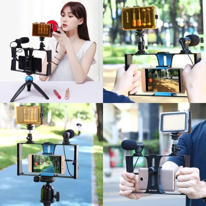 PULUZ 3-in-1-Vlogging-Live-Übertragung, LED-Selfie-Licht, Smartphone-Video-Rig-Kits mit Mikrofon + Kaltschuh-Stativkopf für iPhone, Galaxy, Huawei, Xiaomi, HTC, LG, Google und andere Smartphones, 3-in-1, 3-in-1(Red), 3-in-1(US), 3-in-1(UAE) – Bild 10