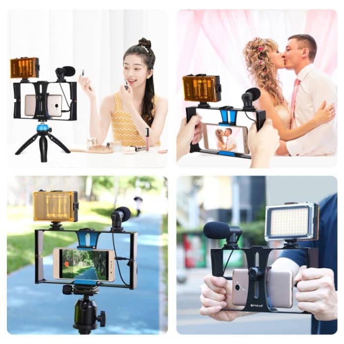 PULUZ 4-in-1-Vlogging-Live-Übertragung, LED-Selfie-Licht, Smartphone-Video-Rig-Kits mit Mikrofon + Stativhalterung + Kaltschuh-Stativkopf für iPhone, Galaxy, Huawei, Xiaomi, HTC, LG, Google und andere Smartphones, 4-in-1(Blue), 4 in 1, 4-in-1(US)... – Bild 11