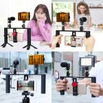 PULUZ 4 in 1 Vlogging Live-Übertragung LED Selfie Light Smartphone Video Rig Griff Stabilisator Aluminium Halterung Kits mit Mikrofon + Stativhalterung + Kaltschuh Stativkopf – Bild 10