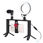 Puluz 4 in 1 vlogging live send 4,6 cm 12 cm ring led selfie licht smartphone video rig griff stabilizer aluminiumhalter kits mit mikrofon + stativ montage + kaltschuh stativ stativ