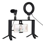 Puluz 4 in 1 vlogging live send 4,6 cm 12 cm ring led selfie licht smartphone video rig griff stabilizer aluminiumhalter kits mit mikrofon + stativ montage + kaltschuh stativ stativ – Bild 2