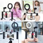 Puluz 4 in 1 vlogging live send 4,6 cm 12 cm ring led selfie licht smartphone video rig griff stabilizer aluminiumhalter kits mit mikrofon + stativ montage + kaltschuh stativ stativ – Bild 11