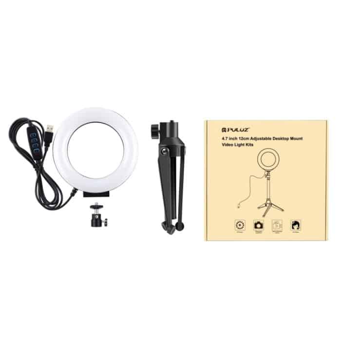 PULUZ 4,7 Zoll 12 cm USB 3 Modi Dimmbarer LED-Ring Vlogging Fotografie Videolichter + Desktop-Stativhalter mit Kaltschuh-Stativ-Kugelkopf – Bild 8