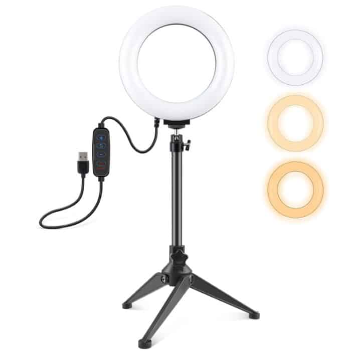 PULUZ 6,2 Zoll 16 cm USB 3 Modi Dimmbarer LED-Ring Vlogging Fotografie Videolichter + Desktop-Stativhalter mit Kaltschuh-Stativkugelkopf – Bild 1