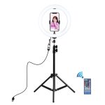 PULUZ 1.1m Stativhalterung + 10,2 Zoll 26cm RGBW LED Ring Vlogging Videolicht Live Broadcast Kits mit Fernbedienung und Kaltschuh Stativ Kugelkopf & Telefonklemme (schwarz) – Bild 2