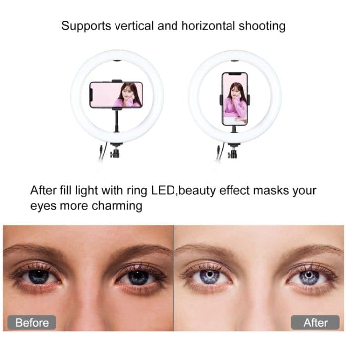 PULUZ 1.1m Stativhalterung + 10,2 Zoll 26cm RGBW LED Ring Vlogging Videolicht Live Broadcast Kits mit Fernbedienung und Kaltschuh Stativ Kugelkopf & Telefonklemme (schwarz) – Bild 10