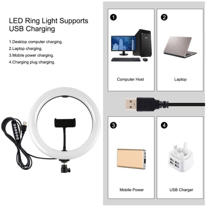 PULUZ 1.1m Stativhalterung + 10,2 Zoll 26cm RGBW LED Ring Vlogging Videolicht Live Broadcast Kits mit Kaltschuh Stativ Kugelkopf & Telefonklemme – Bild 4