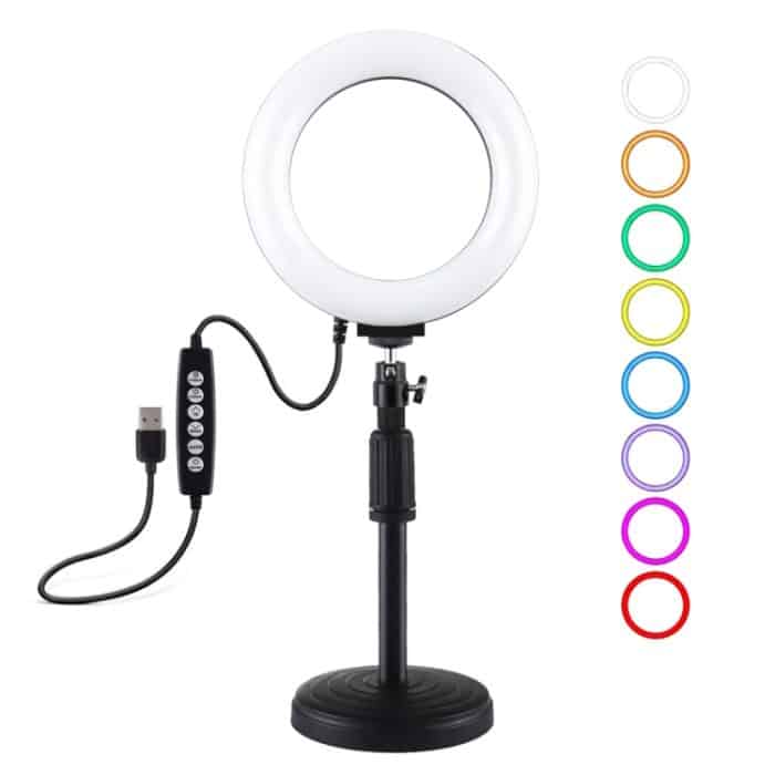 PKT3047B.jpg PULUZ 6,2 Zoll 16 cm USB 10 Modi 8 Farben RGBW Dimmbare LED-Ring-Vlogging-Fotografie-Videoleuchten + Desktop-Halterung mit rundem Sockel und Kaltschuh-Stativ-Kugelkopf, 6.2 inch RGBW+Desktop Mount – Bild 1