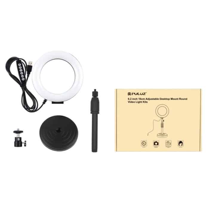 PULUZ 6,2 Zoll 16 cm USB 10 Modi 8 Farben RGBW Dimmbare LED-Ring-Vlogging-Fotografie-Videoleuchten + Desktop-Halterung mit rundem Sockel und Kaltschuh-Stativ-Kugelkopf, 6.2 inch RGBW+Desktop Mount – Bild 11