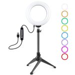 PULUZ 6,2 Zoll 16 cm USB 10 Modi 8 Farben RGBW Dimmbare LED-Ring-Vlogging-Fotografie-Videoleuchten + Desktop-Stativhalterung mit Kaltschuh-Stativ-Kugelkopf, 6.2 inch RGBW+Tripod Mount