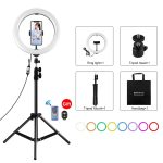 PULUZ 1,1 m Stativhalterung + 10,2 Zoll 26 cm gebogene Oberfläche RGBW-LED-Ring-Vlogging-Videoleuchte Live-Broadcast-Kits mit Fernbedienung und Telefonklemme