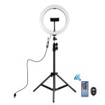 PULUZ 1,1 m Stativhalterung + 10,2 Zoll 26 cm gebogene Oberfläche RGBW-LED-Ring-Vlogging-Videoleuchte Live-Broadcast-Kits mit Fernbedienung und Telefonklemme – Bild 2