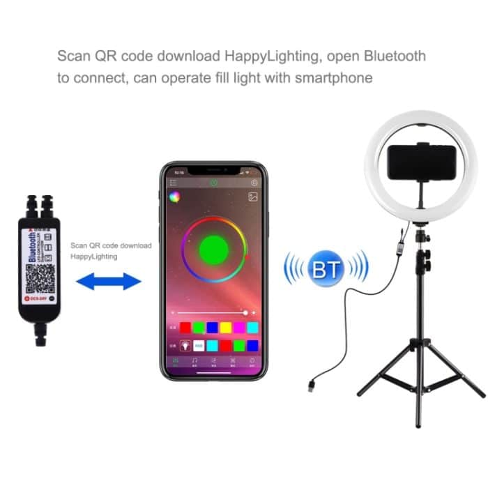 PULUZ 1,1 m Stativhalterung + 10,2 Zoll 26 cm gebogene Oberfläche RGBW-LED-Ring-Vlogging-Videoleuchte Live-Broadcast-Kits mit Fernbedienung und Telefonklemme – Bild 6