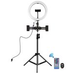 PULUZ 10,2 Zoll 26 cm RGBW-LED-Ringlicht mit gebogener Oberfläche + 1,1 m Stativhalterung + zwei horizontale Telefonhalterungen + Vlogging-Videolicht-Liveübertragungs-Kits mit Fernbedienung und Telefonklemme – Bild 2