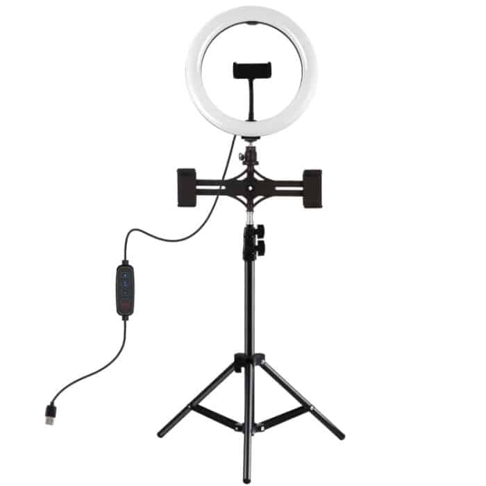 PULUZ Duale Telefonhalterungen, horizontaler Halter + 1,1 m Stativhalterung + 10,2 Zoll 26 cm LED-Ring, Vlogging-Videoleuchte, Live-Übertragungs-Kits – Bild 2