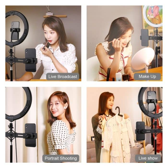 PULUZ Duale Telefonhalterungen, horizontaler Halter + 1,1 m Stativhalterung + 10,2 Zoll 26 cm LED-Ring, Vlogging-Videoleuchte, Live-Übertragungs-Kits – Bild 11