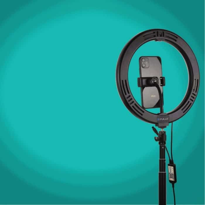 PULUZ 10,2 Zoll 26 cm RGBW-Licht + 1,65 m Stativhalterung mit gebogener Oberfläche USB RGBW Dimmbare LED-Ring-Vlogging-Videoleuchte Live-Übertragungskits mit Kaltschuh-Stativ-Kugelkopf & Telefonklemme & Fernbedienung, 10.2 inch RGBW+1.65m Tripod – Bild 9