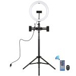 PULUZ 10,2 Zoll 26 cm RGBW-Licht + 1,65 m Stativhalterung + Duale Telefonhalterung mit gebogener Oberfläche USB RGBW Dimmbarer LED-Ring Selfie Beauty Vlogging Videolicht Live-Übertragungskits mit Kaltschuh-Stativ-Kugelkopf & Telefonklemme & Fernbedienu... – Bild 2