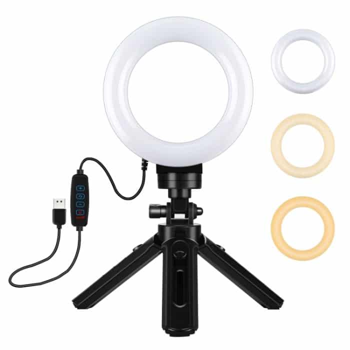 PULUZ 4,7 Zoll 12 cm USB 3 Modi Dimmbare LED-Ring-Vlogging-Fotografie-Videoleuchten + Taschenstativ-Montagesatz mit Kaltschuh-Stativ-Kugelkopf, 4.7 inch Light+Pocket Tripod – Bild 1