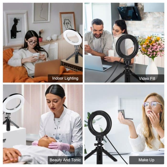 PULUZ 4,7 Zoll 12 cm USB 3 Modi Dimmbare LED-Ring-Vlogging-Fotografie-Videoleuchten + Taschenstativ-Montagesatz mit Kaltschuh-Stativ-Kugelkopf, 4.7 inch Light+Pocket Tripod – Bild 7