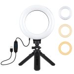 PULUZ 6,2 Zoll 16 cm USB 3 Modi Dimmbare LED-Ring-Vlogging-Fotografie-Videoleuchten + Taschenstativ-Montagesatz mit Kaltschuh-Stativ-Kugelkopf, 6.2 inch Light+Pocket Tripod