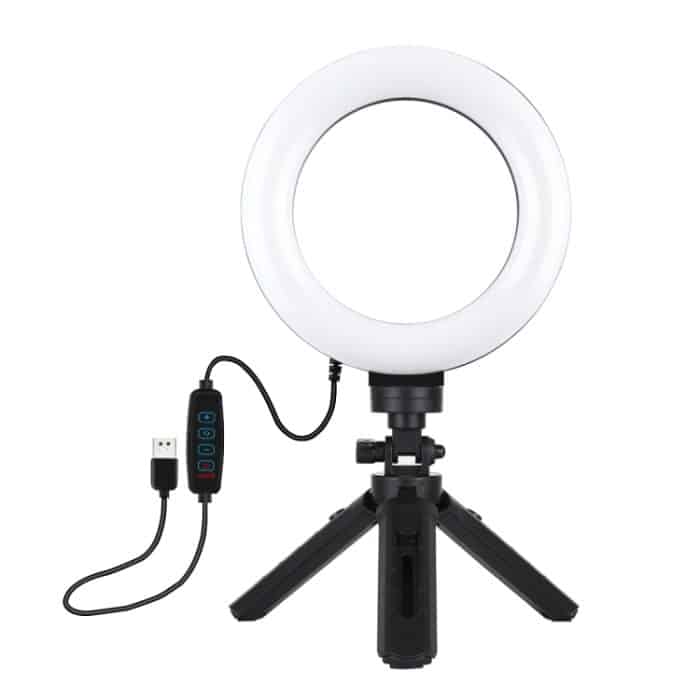 PULUZ 6,2 Zoll 16 cm USB 3 Modi Dimmbare LED-Ring-Vlogging-Fotografie-Videoleuchten + Taschenstativ-Montagesatz mit Kaltschuh-Stativ-Kugelkopf, 6.2 inch Light+Pocket Tripod – Bild 2