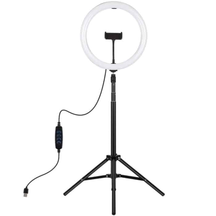 PULUZ 11,8 Zoll 30 cm Licht + 1,65 m Stativhalterung, gebogene Oberfläche, USB, 3 Modi, dimmbar, Dual-Farbtemperatur, LED-Ring, Vlogging, Videoleuchte, Live-Übertragungs-Sets mit Telefonklemme, 11.8 inch+1.65m Tripod – Bild 2