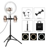 PULUZ 11,8 Zoll 30 cm Licht + 1,65 m Stativ + Dual-Telefonhalterung, gebogene Oberfläche, USB, 3 Modi, dimmbar, Dual-Farbtemperatur-LED-Ring, Vlogging-Videolicht, Live-Übertragungs-Sets mit Telefonklemme, 11.8 inch+1.65m Tripod+Dual Bracket