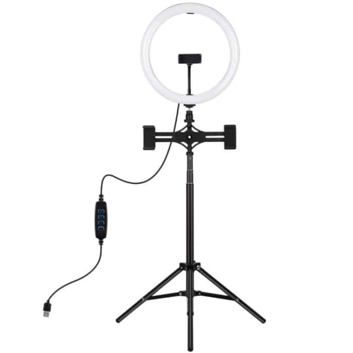 PULUZ 11,8 Zoll 30 cm Licht + 1,65 m Stativ + Dual-Telefonhalterung, gebogene Oberfläche, USB, 3 Modi, dimmbar, Dual-Farbtemperatur-LED-Ring, Vlogging-Videolicht, Live-Übertragungs-Sets mit Telefonklemme, 11.8 inch+1.65m Tripod+Dual Bracket – Bild 2