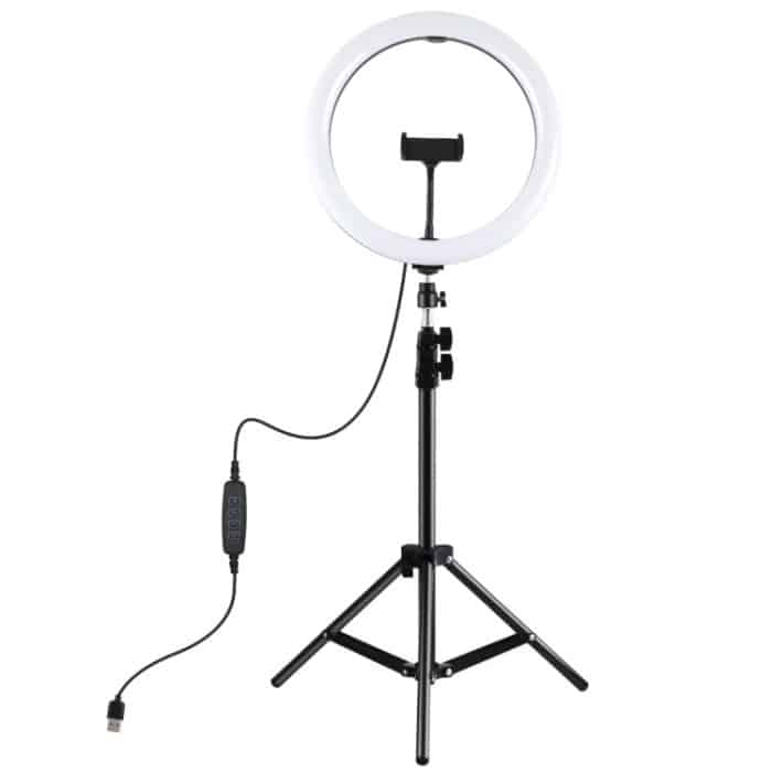PULUZ 11,8 Zoll 30 cm Licht + 1,1 m Stativhalterung, gebogene Oberfläche, USB, 3 Modi, dimmbar, Dual-Farbtemperatur-LED-Ring, Vlogging-Videoleuchte, Live-Übertragungs-Sets mit Telefonklemme, 11.8 inch+1.1m Tripod – Bild 2