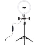 PULUZ 11,8 Zoll 30 cm Licht + 1,1 m Stativhalterung + zwei Telefonhalterungen, gebogene Oberfläche, USB, 3 Modi, dimmbar, Dual-Farbtemperatur, LED-Ring, Vlogging, Videoleuchte, Live-Übertragungs-Sets mit Telefonklemme, 11.8 inch+1.1m Tripod+Dual Bracket – Bild 2