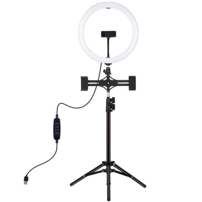 PULUZ 11,8 Zoll 30 cm Licht + 1,1 m Stativhalterung + zwei Telefonhalterungen, gebogene Oberfläche, USB, 3 Modi, dimmbar, Dual-Farbtemperatur, LED-Ring, Vlogging, Videoleuchte, Live-Übertragungs-Sets mit Telefonklemme, 11.8 inch+1.1m Tripod+Dual Bracket – Bild 2