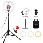 PULUZ 10,2 Zoll 26 cm Licht + 1,65 m Stativhalterung, gebogene Oberfläche, USB, 3 Modi, dimmbar, Dual-Farbtemperatur-Ring, Vlogging-Videolicht, Live-Übertragungs-Sets mit Telefonklemme und Selfie-Fernbedienung, 10.2 inch+1.65m Tripod