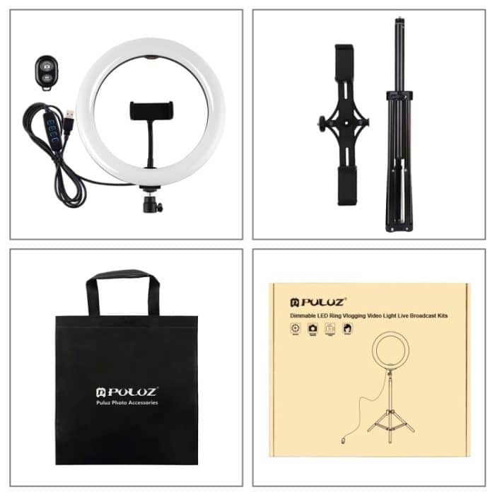 PULUZ 1,65 m Stativhalterung + Duale Telefonhalterungen + 10,2 Zoll 26 cm gebogene Oberfläche USB 3 Modi Dimmbarer Dual-Farbtemperatur-Ring Selfie-Vlogging-Videoleuchte Live-Übertragungs-Kits mit Telefonklemme und Selfie-Fernbedienung... – Bild 12